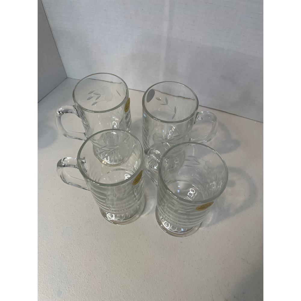 Vintage Princess House Heritage Crystal Footed Mugs 4 Tempered Glass France5.5" - Picture 2 of 7